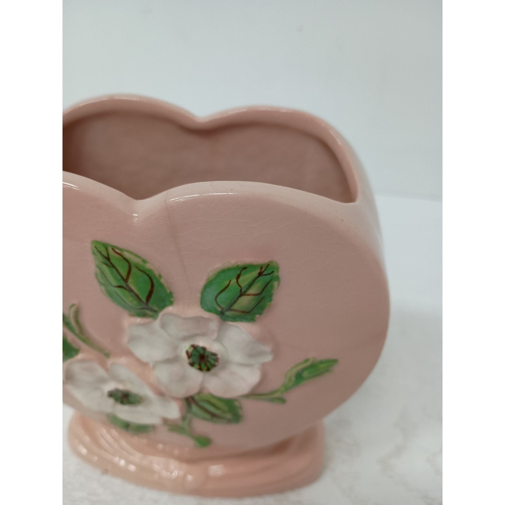 VTG Hull USA Pottery Pink Ceramic Dogwood Blossom Heart Vase Mid Century Modern - Picture 4 of 12